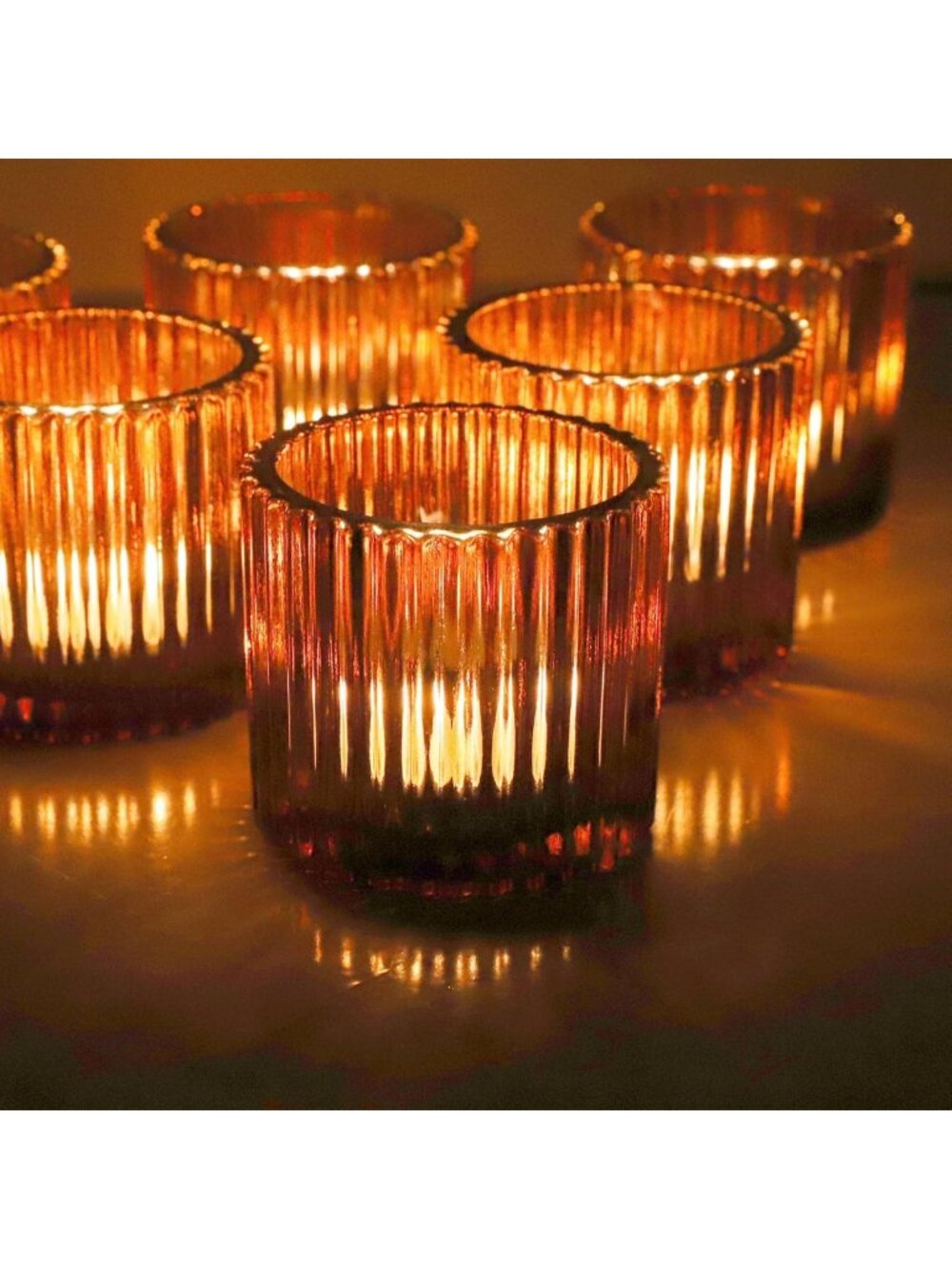 Set of 12 Amber Glass Candle Holders for Fall, Thanksgiving & Wedding Decor